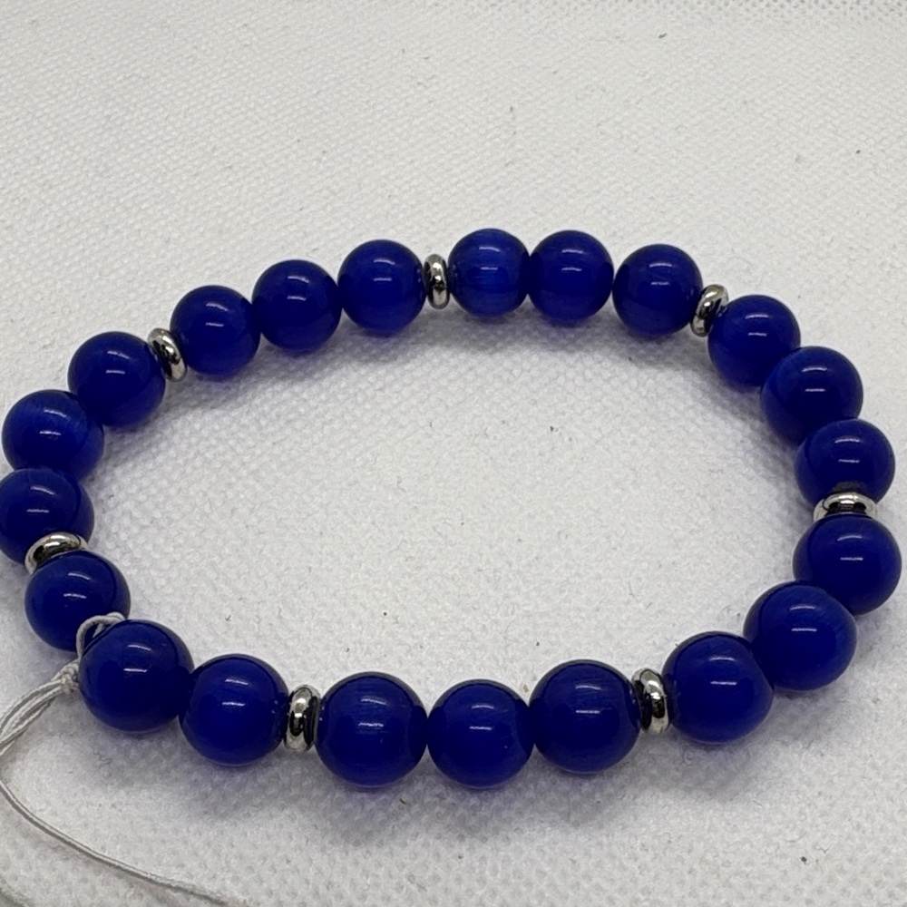 Blue Beaded Bracelet with Silver Accents